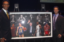 Sports artist Adam Port with his Basketball Painting