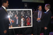 Sports artist Adam Port with his Basketball Painting