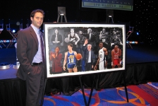 Sports artist Adam Port with his Basketball Painting